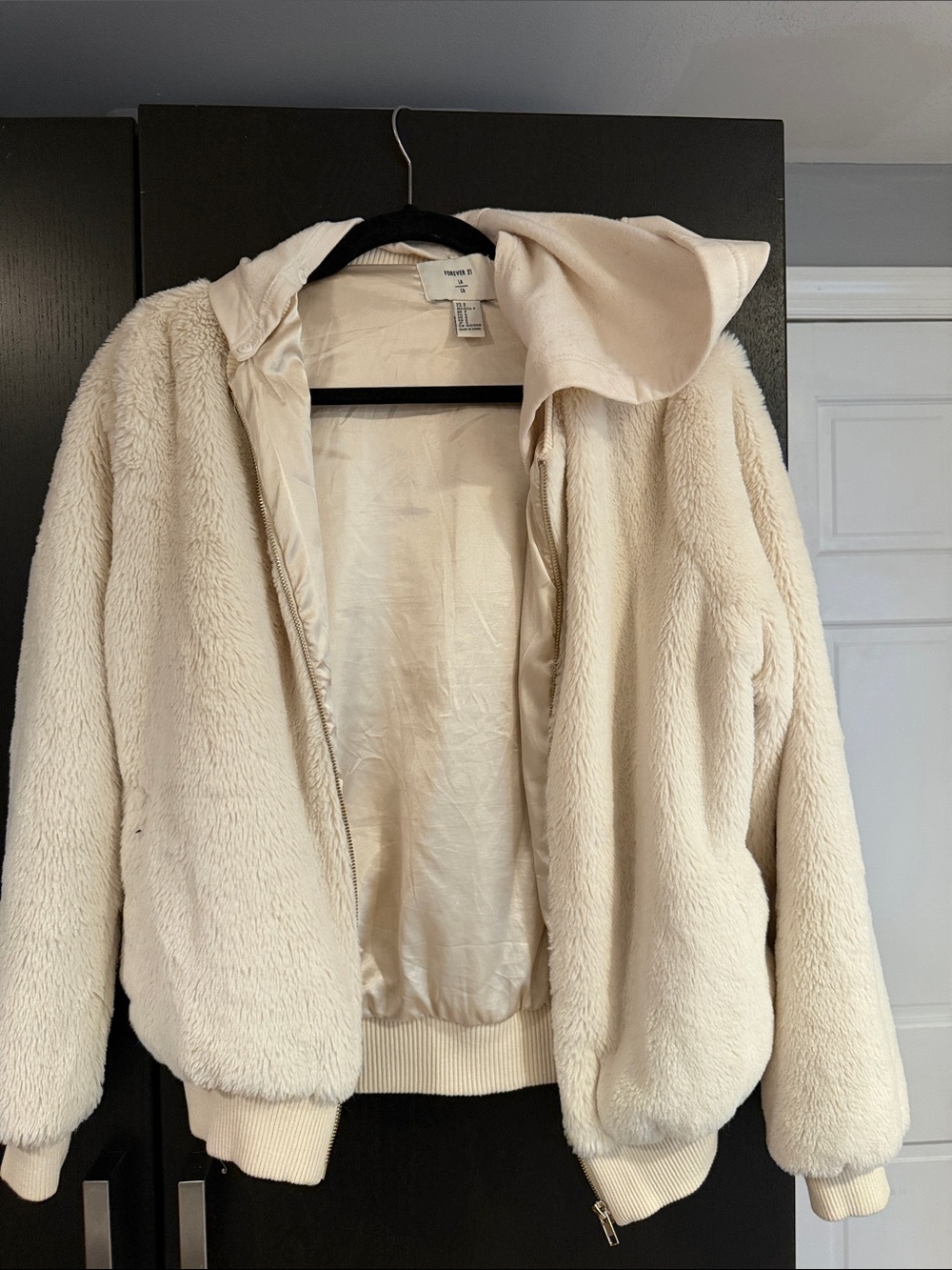 Forever 21 Cream Faux-Sherpa Hooded Jacket